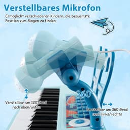 COSTWAY 37 toetsen kinderkeyboard, kinderpiano elektronisch met kruk, microfoon en muziekstandaard, kinderpiano met afneembare poten, pianotoetsenbord voor kinderen vanaf 3 jaar（blauw） — thumbnail 4