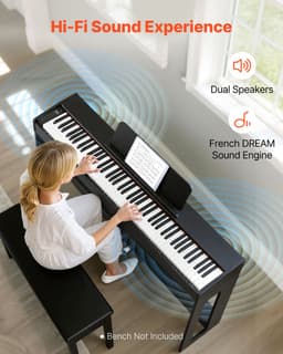 VEVOR Digitale Piano, 88 Toetsen Volledig Gewogen, Aanslaggevoelig, Elektrische Piano met Meubelstandaard, AC-adapter, Drievoudig Pedaal, Opnamefunctie, 280 Toetsen, Draadloze Verbinding, voor Beginners, Zwart — thumbnail 4