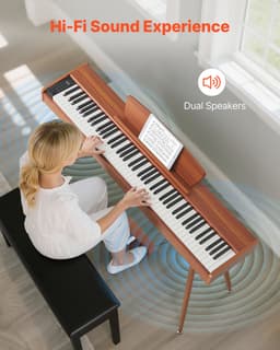 VEVOR Digitale Piano, 88 Toetsen Volledig Gewogen, Aanslaggevoelig Elektrisch Pianotoetsenbord met Muziekstandaard, Drievoudig Pedaal, Voeding, 280 Toetsen, Ondersteunt Draadloze Verbinding, voor Beginners, Houtkleur — thumbnail 5