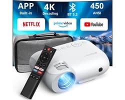White-Label® Mini Beamer - Film Projector met Bluetooth - Draagbare Beamer - 4K Kwaliteit - Wit