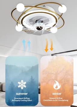 LuxiLamps - Krullen Ventilator Plafondlamp - Plafondventilator 50 cm - Goud - Smart Lamp - Met Dimmer - 6 Standen Ventilator - Keuken Lamp - Woonkamerlamp - Moderne Lamp - Slaapkamer Lamp Ventilator — thumbnail 3