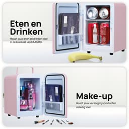 Kaaiman Mini Koelkast 4L – Mini Koelkast 12V & 220V – Cosmetische Koelkast – Warm & Koud Functie – Rechtsdraaiende Deur – Skincare Fridge – Roze — thumbnail 3
