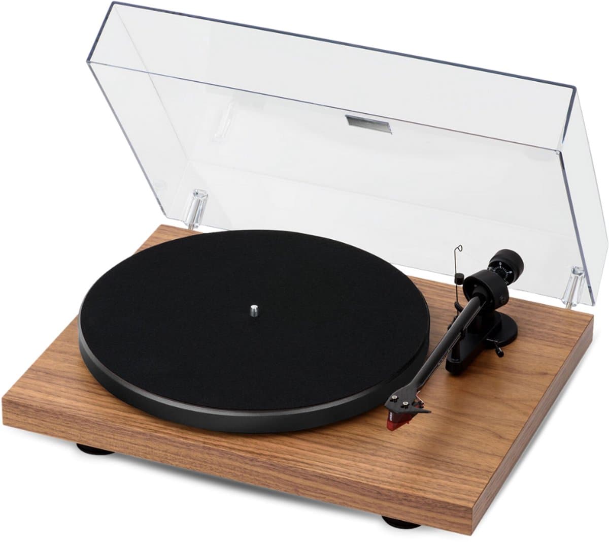 Pro-Ject Debut E Carbon Phono Platenspeler – Voorversterkt – Carbon Toonarm – HiFi LP Speler – 33/45/78 RPM – Walnoot — afbeelding 1