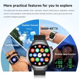 Knobbout 1.53" Scherm Stijlvolle Sport Smartwatch – NFC- Kompas, Hoogtemeter, Barometer-Bluetooth Bellen - Draadloos Opladen - hartslag, bloeddruk, zuurstofgehalte (SpO₂) - AI Assistent - medicatie innemen alert - Bruin Leren + Siliconen Band — thumbnail 2