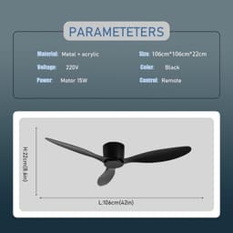 Plafondventilator 3 blad Ø105cm zwart - stille ventilator – top kwaliteit - energie zuinig – met remote - ventilator voor laag plafond - 6 snelheden – beste alternatief voor airco - zomer en winter stand – houten ventilator — thumbnail 5