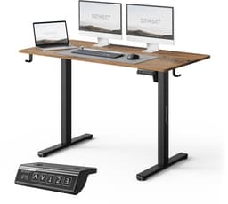 SENSE7 NOJO LIGHT - Zit Sta Bureau - 120 cm x 60 cm - Elektrisch bureau - Verstelbare bureau - Elektrische Hoogteverstelling - Hoogte 72-118 cm - Intelligent Bedieningspaneel - Donkerbruin — thumbnail 1