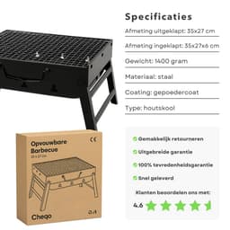 Cheqo® Opvouwbare Barbecue - Draagbare Houtskool Grill - Tafel Barbecue - Camping Barbecue - Gepoedercoat Staal - Compact En Lichtgewicht - Voor Strand En Park - Barbecue Voor Balkon - Kleine Draagbare Bbq — thumbnail 2