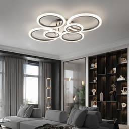 6 Ringen Plafondlamp - Zwart - Smart lamp - Dimbaar Met Afstandsbediening & APP - Moderne Ringen Lamp - Kroonluchter — thumbnail 2