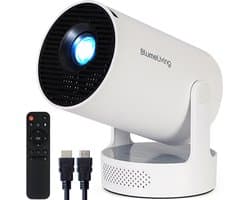 Blume Living® LED Mini Beamer BL300 Ultra Smart Projector + Ingebouwde Speaker - 4K-ondersteuning - LED Beamer met Android 14 – Short Throw & WiFi - Draagbare Home Cinema, Outdoor