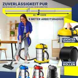 Industriële nat-droog stofzuiger 2300 W | Roestvrij staal | Blijfblazer | 30 liter reservoir | Push & Clean | Zakloos — thumbnail 5