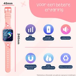 ISHIVA® GPS Horloge Kind geschikt voor Simkaart (4G GPS)–Smartwatch Kinderen met HD-camera & Videobellen - Kinder Smartwatch - 1000 mAh Long Battery–IP65 Waterdicht–SOS Knop–School Mode-Veilige Zones-GPS Tracker–2 Jaar Garantie–Roze — thumbnail 3