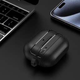 Geschikt voor Samsung Galaxy Buds 3 Pro/Buds 3 beschermhoes, zachte TPU schokbestendige beschermhoes, koolstofvezeltextuur met sleutelhanger, zwart — thumbnail 4