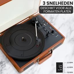 Playon Platenspeler - Platenspeler bluetooth - Platenspeler retro - Ingebouwde Speakers - Retro - Bruin — thumbnail 4