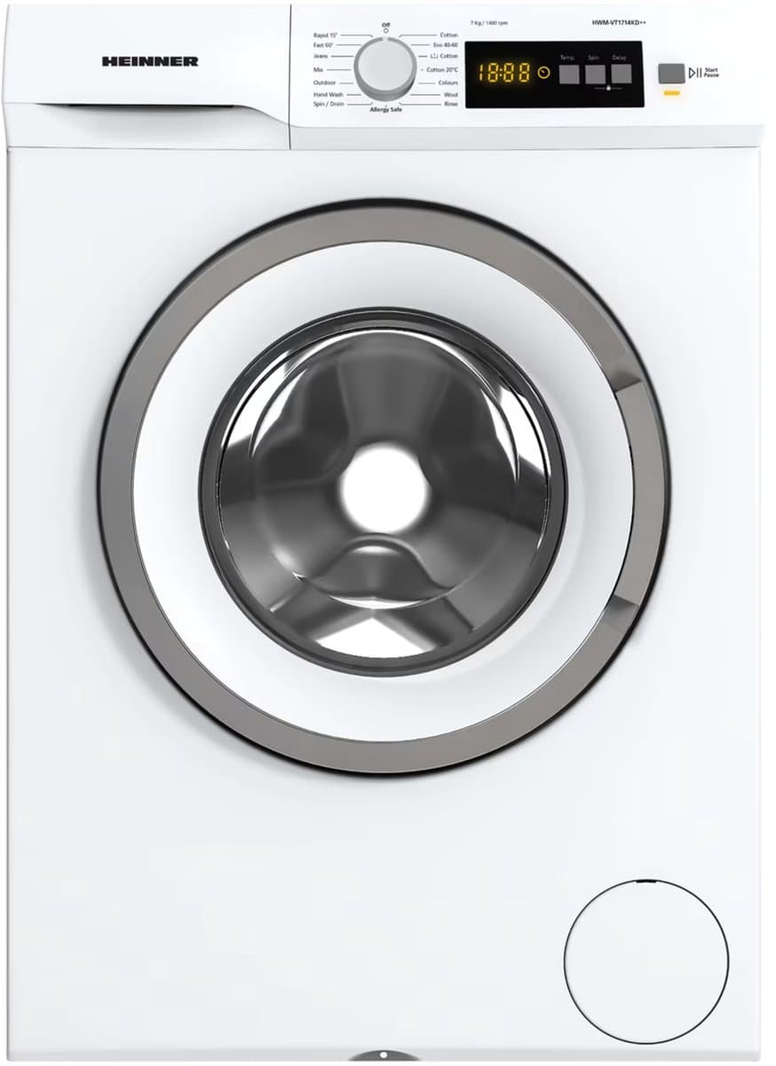 Heinner HWM-VT1714KD++ Wasmachine 7 kg – 15 Wasprogramma’s – Allergievriendelijk – Foamdetectie – Kinderslot – LED Display – 1400 tpm – Wit – 5 Jaar Garantie — afbeelding 1