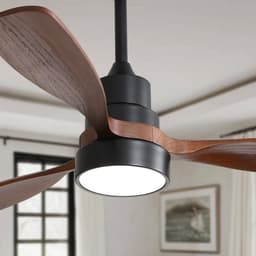 Merax Plafondventilator met Licht en Afstandsbediening - 48 inch Houten Ventilator met 3 Massiefhouten Bladen - Stille Reversibele DC Motor - Zomer & Winterfunctie - Zwart met Bruin — thumbnail 2