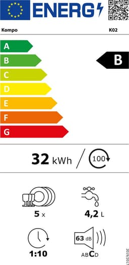 Kompo K02 - Mini Vaatwasser – 4 Couverts – Waterreservoir & Kraanaansluiting – Ingebouwde Ontkalker / Waterontharder – Energiezuinig – Stil – 5 Programma’s – Vrijstaand – Tafelmodel – Wit — thumbnail 2