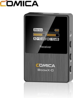 Comica BoomX-D D2 draadloze microfoon-set met 2 zenders en ontvanger — Geschikt voor o.a. Canon, Nikon, Fujifilm, Sony, Panasonic camera en smartphone — Plug & Play interview microfoon — Draadloos bereik tot 50 meter — Complete set — Zwart — thumbnail 5