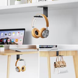 YONO Koptelefoon Houder Zelfklevend - Headset Haak - Hoofdtelefoon Hanger - Bureau - Metaal - Zwart — thumbnail 2