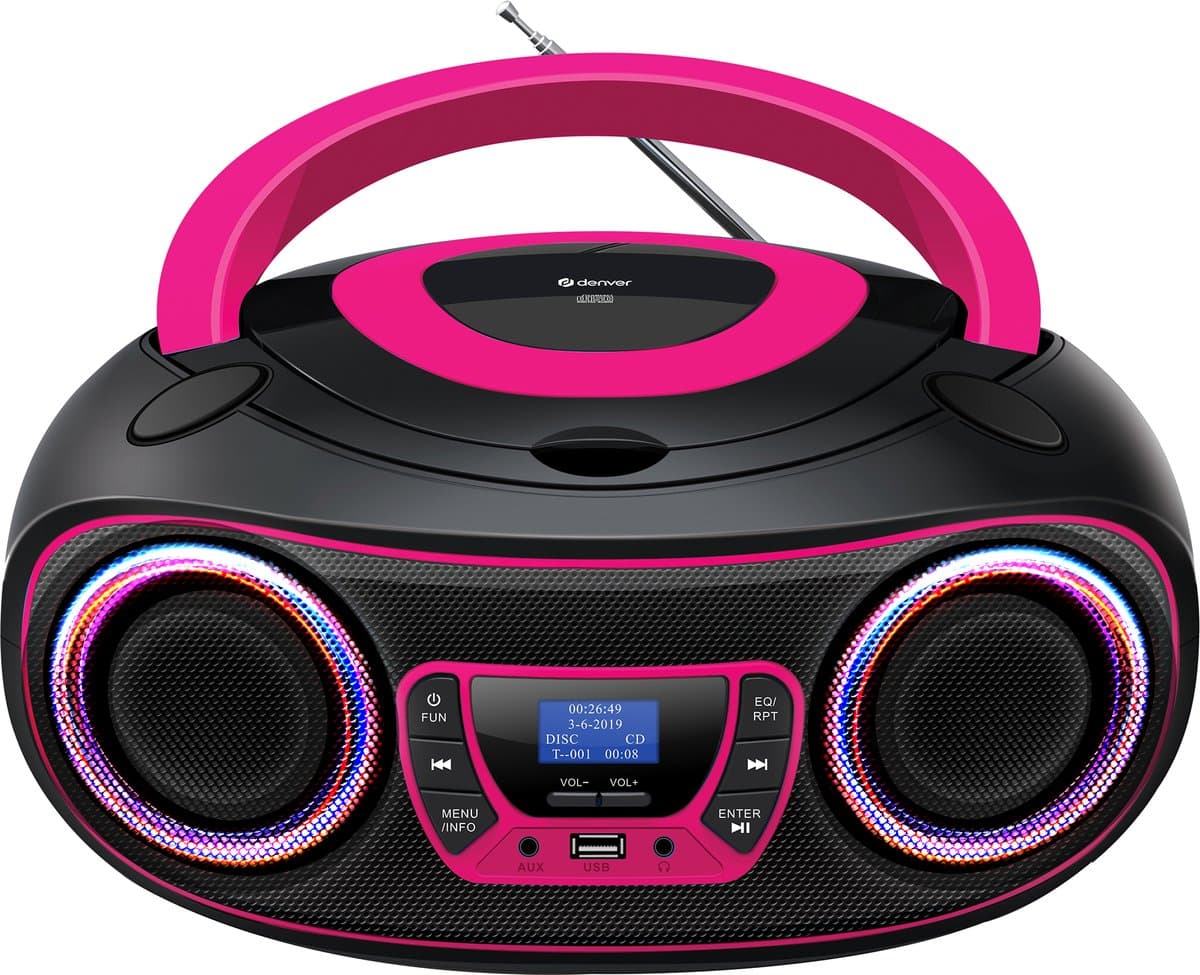 Denver Draagbare DAB Radio CD Speler Kinderen - Bluetooth - Lichteffecten - Boombox - AUX - FM - TDB212PINK — afbeelding 1