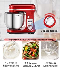 Luxe Keukenmixer – Met Mengkom – Keukenmachine – Deegmachine – Klopmachine – Kneedmachine – Incl. 3 Opzetstukken – 1200W – Grijs — thumbnail 2