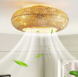 Plafondventilator met Verlichting – Bamboe Look – Ø50cm – Transparante Bladen – Met Afstandsbediening — thumbnail 4