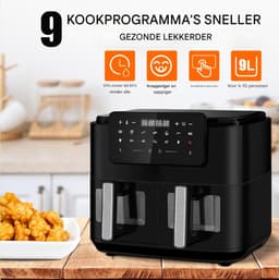 Heteluchtfriteuse XXL 9L 2 Laden LED-Touchscreen Kijkvenster 9 Programma's Match Cook & Smart Finish 2400W Zwart — thumbnail 2