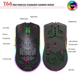 HXSJ T66 - Draadloze Gaming Muis - Computermuizen - Ultra licht - RGB Verlichting - Zwart — thumbnail 5