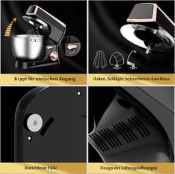 Royalty Line® PKM2100BG 3 in 1 Keukenmachine - 7.5 L Keukenrobot - Krachtig 2100W Foodprocessor - Keukenmixer Met Blender & Vleesmolen - Zwart — thumbnail 4