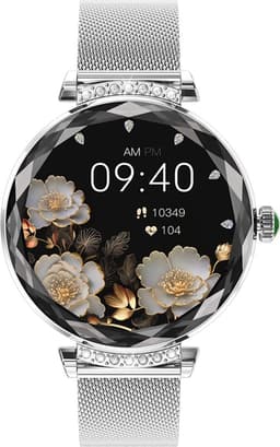 WizBay Premium Select® 1.19inch Smartwatch Dames Heren 1.19inch AMOLED - Android iOS - 14 Zirkonia in Band - Bellen - Magnetic Laden - O2 en Bloeddrukmeter - Sport Modi - Message - Slaap meter - Smartwatches - Zilveren Band - 1 Extra Roze TPU Band — thumbnail 3