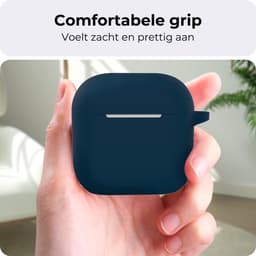 Hoesje - Geschikt voor Apple AirPods 4 - Siliconen Hoes met Clip - Silicone Case Cover - Navy — thumbnail 3
