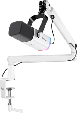 FIFINE - TAM8 - USB / XLR Studio microfoon - Flexibele Arm ( BM88 ) - Met kabelgoot - Geschikt voor PC/PS4/PS5 - RGB - Podcast - Gaming - Streaming - Wit — thumbnail 1