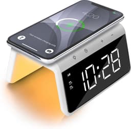 Caliber Wekker - Draadloze Oplader - Wake-up Light - Digitale wekker - Wekkers digitaal - Digitale klok - Wit (HCG019QI-WA) — thumbnail 1