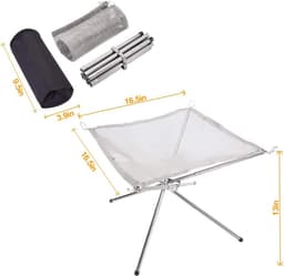 Opvouwbare vuurplaats, draagbare opvouwbare 304 roestvrijstalen gaas campingvuurplaats voor picknick, kampvuur, houtgestookte vuurplaats met draagtas voor terras, camping, tuin - M (41,9 x 41,6 x 34,5 cm) — thumbnail 5