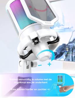 FIFINE - A6V - Wit - USB RGB Streaming Microfoon met Standaard - Gaming - Podcast - Geschikt voor - PS5 / PS4 / PC / Windows - Touch Mute Knop - Filter — thumbnail 4