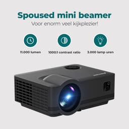 Spoused Beamer - Full-HD - 11.000 Lumen - Streamen Vanaf Je Telefoon Met WiFi - Mini Beamer - Zwart — thumbnail 2