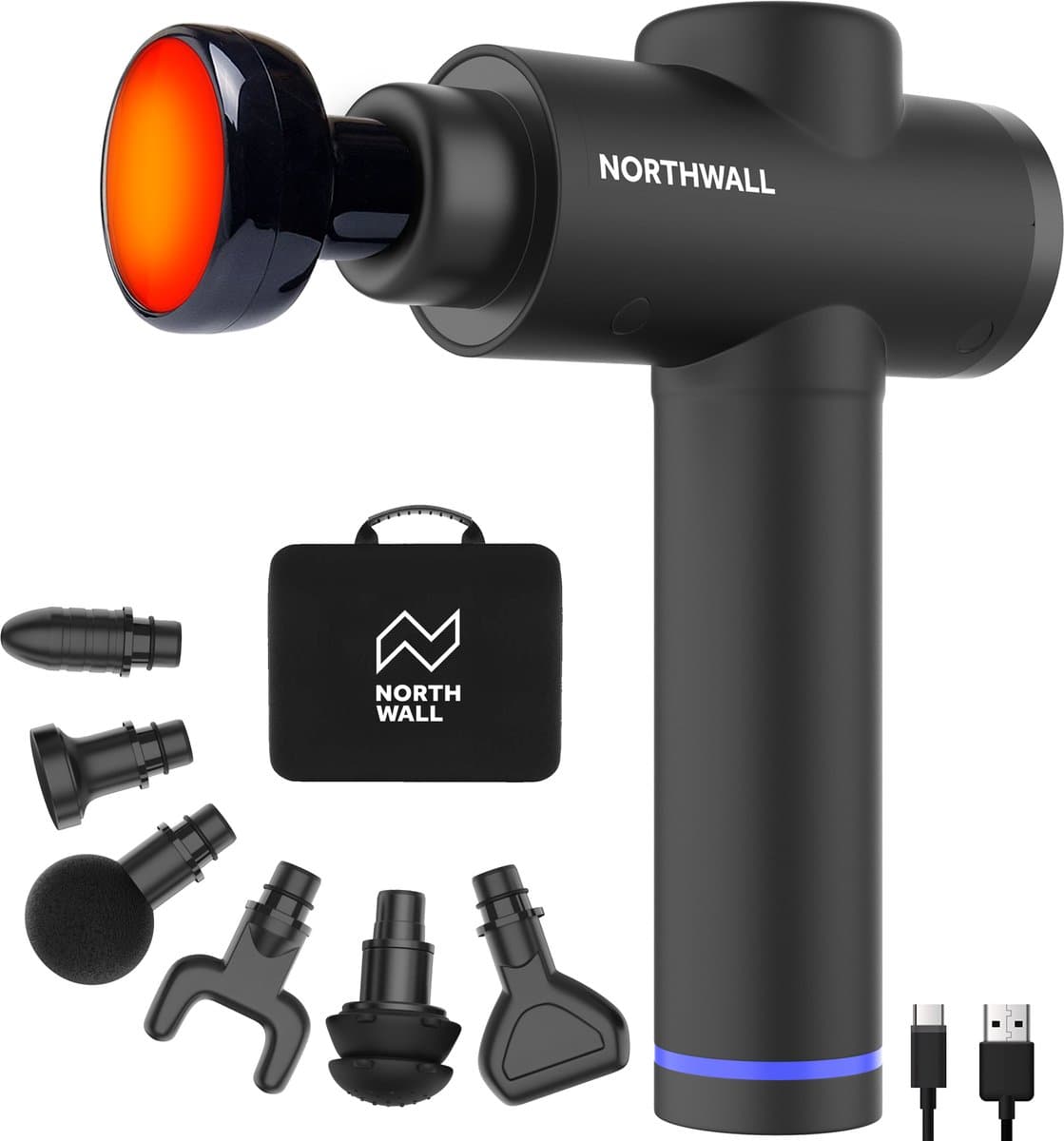 Northwall Massage Gun Professioneel Prime - Massage Pistool Inclusief Koffer en 7 Opzetstukken incl. Warmte Massagekop - Krachtig en Draadloos Sport en Relax Massage Apparaat — afbeelding 1