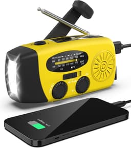 Draagbare handslinger noodradio met zonne-oplader 2000mAh oplaadbare powerbank voor noodgevallen LED-zaklamp SOS-alarm (geel) — thumbnail 1