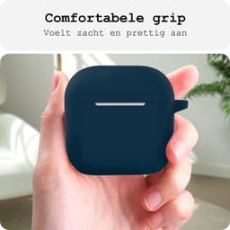 Case - Geschikt voor Apple AirPods 4 - Siliconen Hoes met Clip - Silicone Hoesje Cover - Navy — thumbnail 4