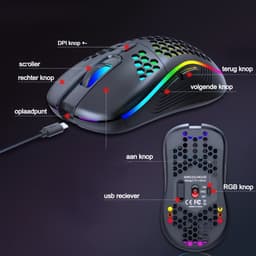 Kubus draadloze gaming muis - 3 verschillende DPI standen - rechtshandig - RGB verlichting - 82 gram - Zwart - werkt met alle software - ergonomisch — thumbnail 5