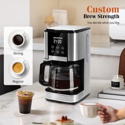 Aigostar Cora - Koffiezetapparaat - 1,5 liter - 12 kopjes - Display met timer - Filterkoffie - met Glazen Kan - 1000W - RVS/Zwart — thumbnail 3
