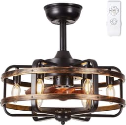 LuxiLamps - Kooi Ventilator - Moderne Plafondventilator - Zwart/Bruin - 3 Snelheden - 50 cm - Dimbaar Met Afstandsbediening - Kroonluchter Ventilator - Woonkamer Lamp — thumbnail 1