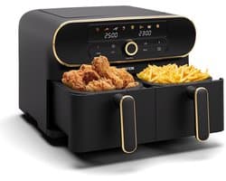 Klarstein Airfryer AuraAir Color Touch Heteluchtfriteuse - 2 Compartimenten 10L 1700W - 80-200°C 8 Programma's - voor Keuken - Touch Met BPA-Vrij - Heteluchtoven Frituurpan
