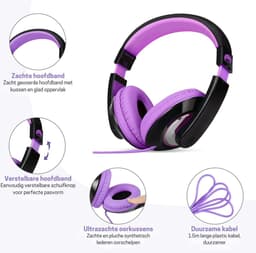 StayPowered Kinderkoptelefoon - Perfect Geluid & Ultiem Comfort - Verstelbaar - HD Microfoon - Kraakhelder Stereo - Zachte Oorkussens - Duurzame Kabel - 3.5mm Jack - Zwart/Paars - Levering Sneller dan Aangegeven! — thumbnail 5