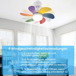 NETTLIFE Plafondventilator Met Verlichting - E27 - Kleurrijk - 6 Bladen Ventilator - met Afstandsbediening - 75cm - Timing Plafondlamp - Voor Woonkamer | Slaapkamer | Keuken | Eetkamer-excl. lichtbron — thumbnail 4