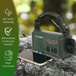 Nexvex® Pulse 2X Noodradio Powerbank 20000mAh - Solar Powerbank Zonneenergie - Noodpakket - Survival Kit Kamperen - Militaire Zaklamp LED Oplaadbaar - Draagbare Radio Wandelen - Leeslamp - Nood Kompas - Opwindbaar - Zonnepaneel - Noodrantsoen - Zwart — thumbnail 2