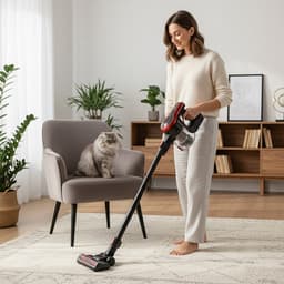AG4400 Steelstofzuiger Draadloos - Lichtgewicht - Geschikt voor Dierenharen- Krachtig -Kruimeldief- Draadloze Stofzuigers - Steelstofzuigers - Kruimelzuiger - Compact & Licht - Premium Red — thumbnail 2