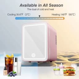 Mini koelkast 4L - Auto koelkast- Voor eten & drinken - Skincare & make-up fridge - Spiegel en LED-verlichting - USB - Wit — thumbnail 4