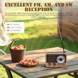 Retro Speaker - Bluetooth Speaker - Am Fm SW Kleine Draagbare Radio - Vintage Speaker - Retro Radio Bluetooth - Retro Radio - Noodradio - 2000mAh Oplaadbare Batterij - Met LED Zaklamp - Ondersteunt TF Kaart, USB, AUX Play - Bruin — thumbnail 4