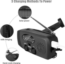 Noodradio Solar Opwindbaar en Batterij - Noodpakket - Draagbare Survival Radio - Inclusief 10.000 mAh Solar Powerbank en Noodfluit - Powerbank Zonneenergie - Bouwradio - Zaklamp - Zwart Grijs — thumbnail 3