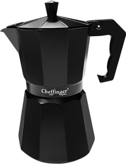 Cheffinger, Italiaanse Koffiezetapparaat 320ml 6 Kopjes van Aluminium met Ergonomisch Handvat, Zwart — thumbnail 1